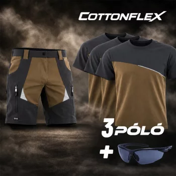 Sara Cottonflex Brown nyári rövidnadrág munkaruha szett