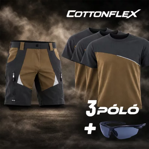 Sara Cottonflex Brown nyári rövidnadrág munkaruha szett